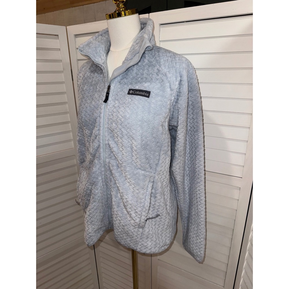 Columbia Fire Side II Sherpa Jacket Women Light Blue Full Zip Textured Fleece M - Picture 4 of 8